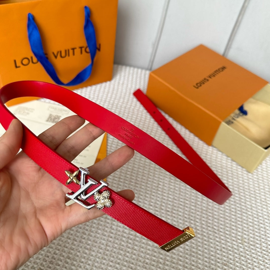 LV GRAM 20 MM REVERSIBLE BELT CHERRY RED CALFSKIN SILVER HARDWARE