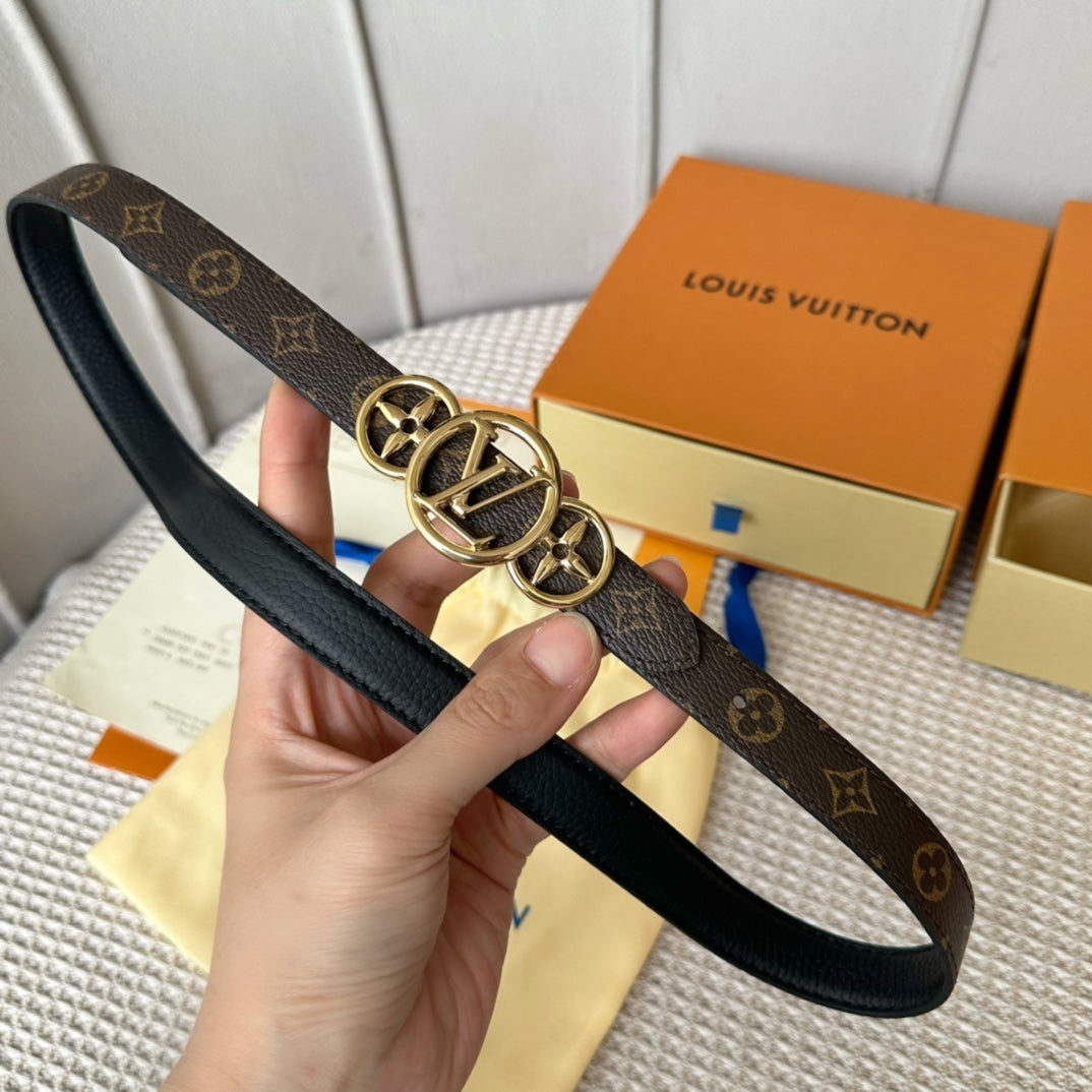 LV S-LOCK BELT 20 MM TAUPE BROWN MONOGRAM AND BLACK CALFSKIN GOLD HARDWARE