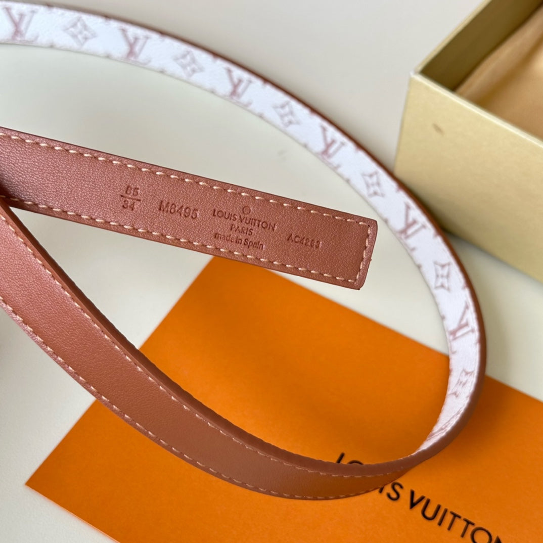 LV Circle Nautical 20mm Reversible Square End Tip Belt Silver Buckle Tan White lambskin