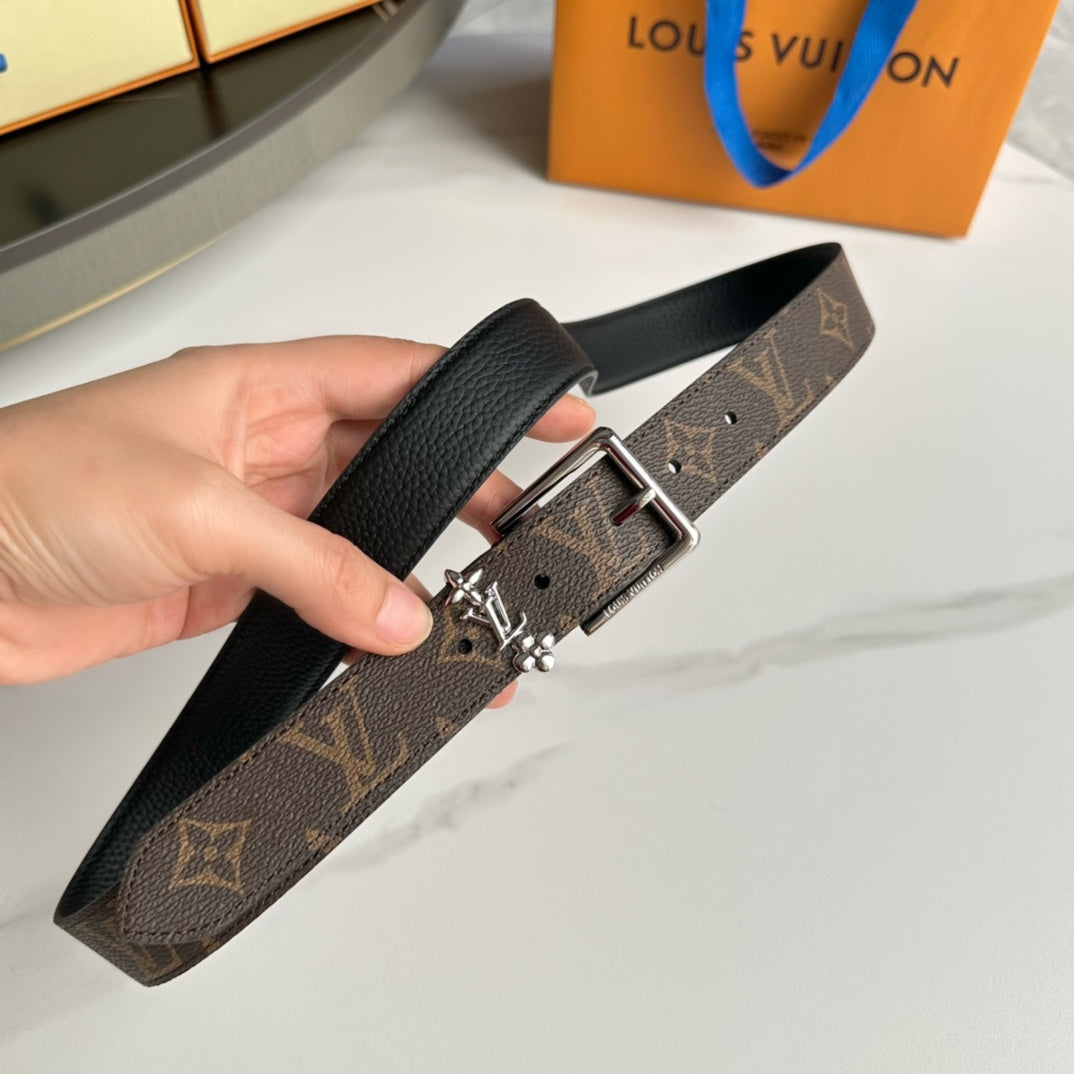 LV BLOOM 30MM BELT IN BROWN MONOGRAM CALFSKIN SILVER HARDWARE
