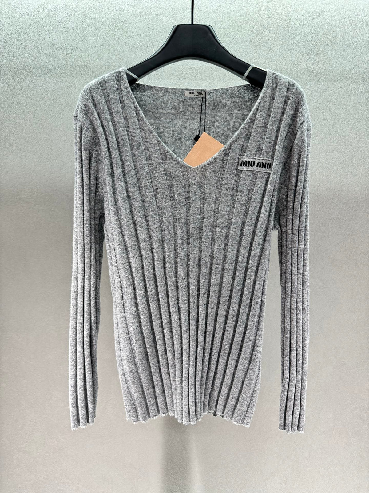 Miumiu 2026 V-neck Sweater Grey Wool Cashmere