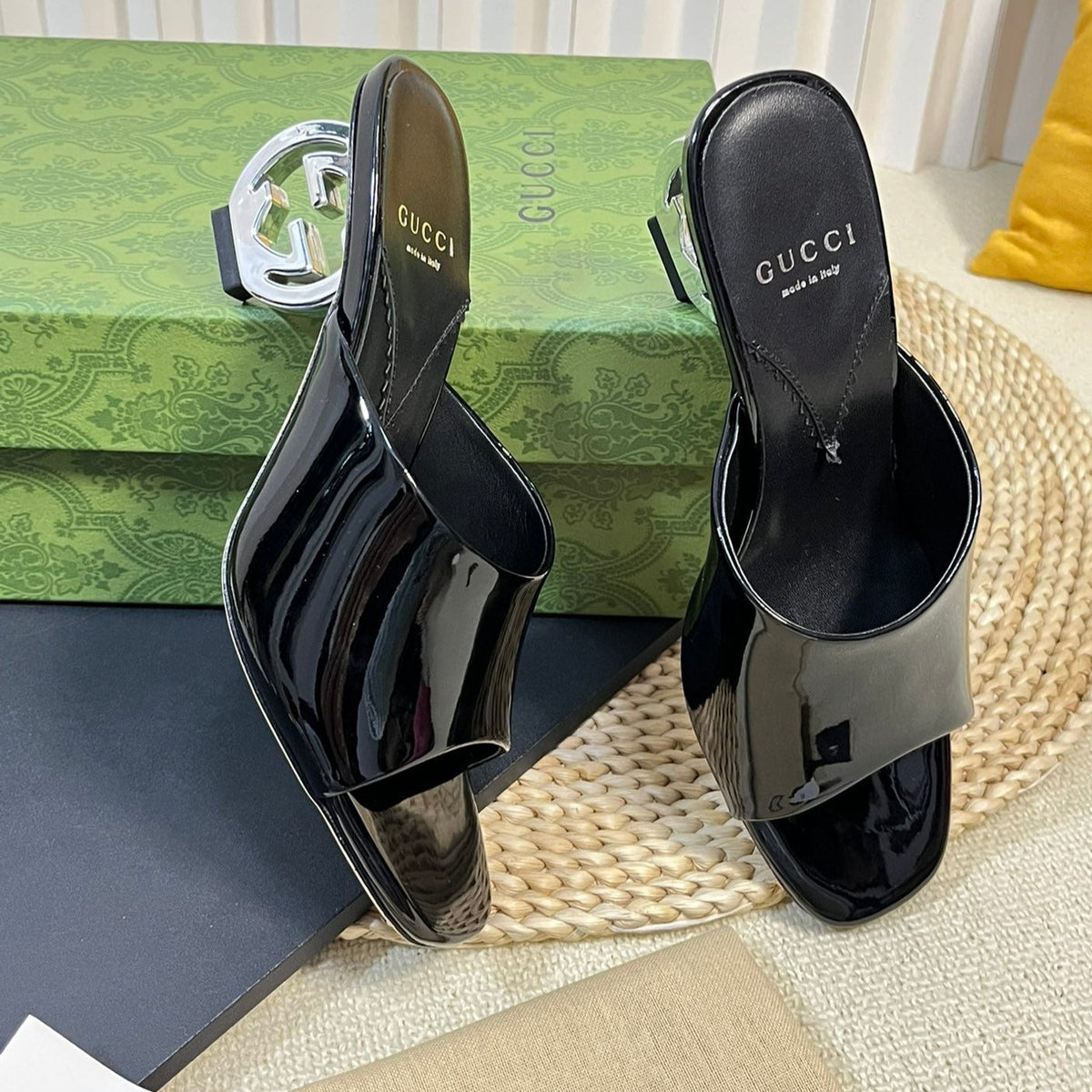 GG  Women's Heeled Sandals Glossy Black