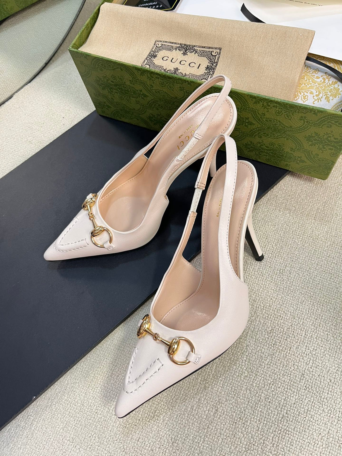 GC Horsebit Slingback Pump 100mm White Sheepskin 294568