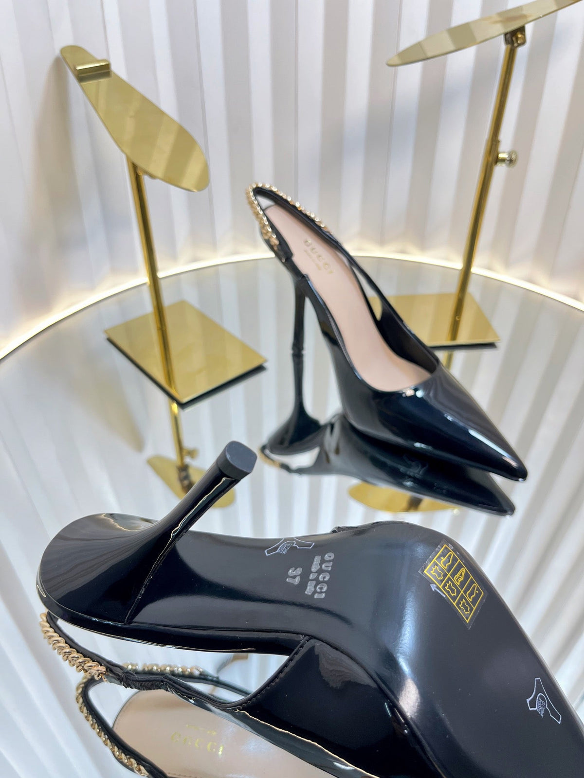 GG Gucci Signoria Slingback pump 100mm Black Patent Leather 234258