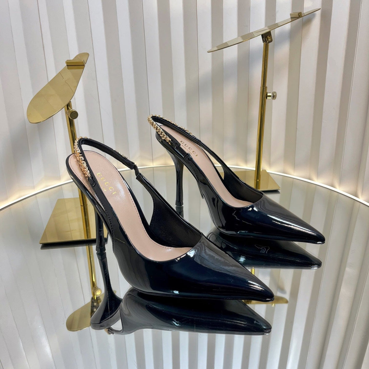GG Gucci Signoria Slingback pump 100mm Black Patent Leather 234258