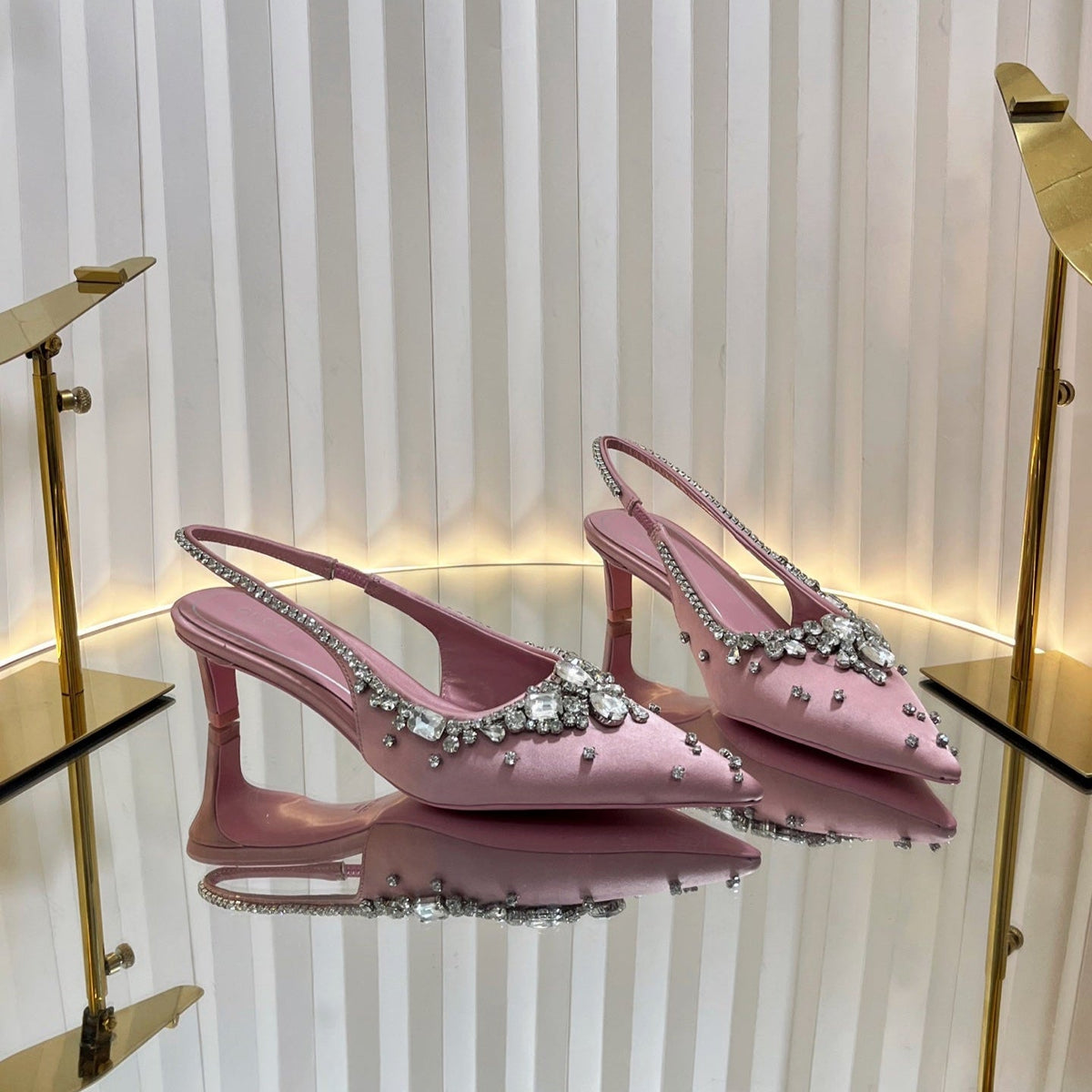 GG 25C Women's pump with crystals 55mm Pink pastel Silk With Leather 234254