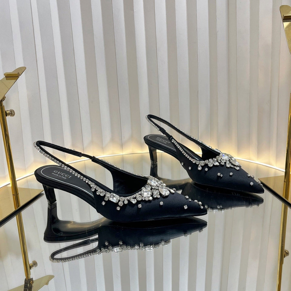 GG 25C Women's pump with crystals 55mm Black Silk With Leather 234255
