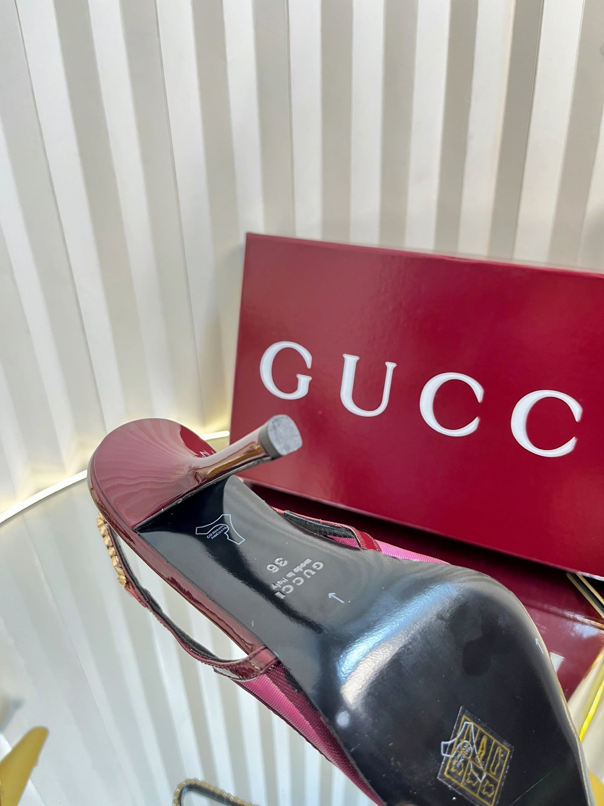 GG Gucci Signoria Slingback pump Red Mesh with Patent Leather 234262
