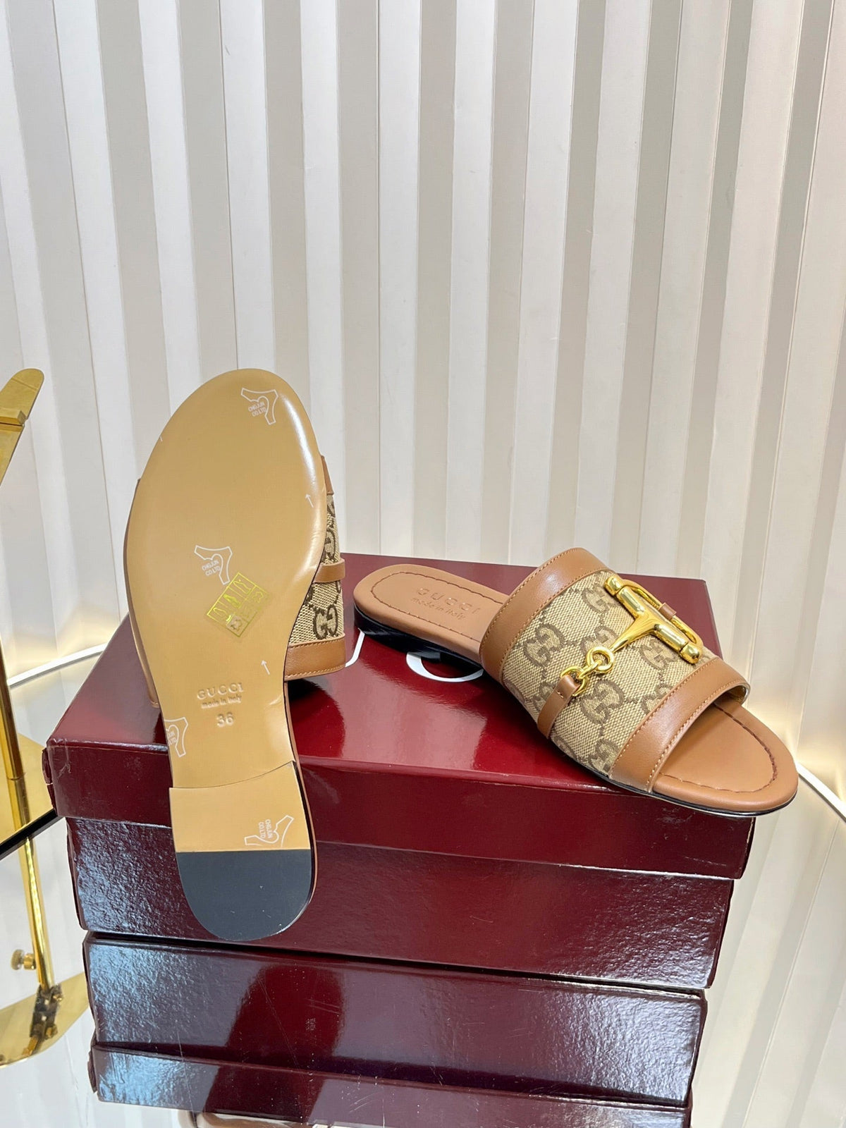 GC 25 Horsebit GG Sandals Brown Canvas 294674