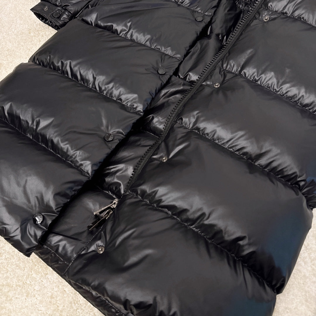 Moncler 2025 Cavettaz Long Coat Black Nylon Down