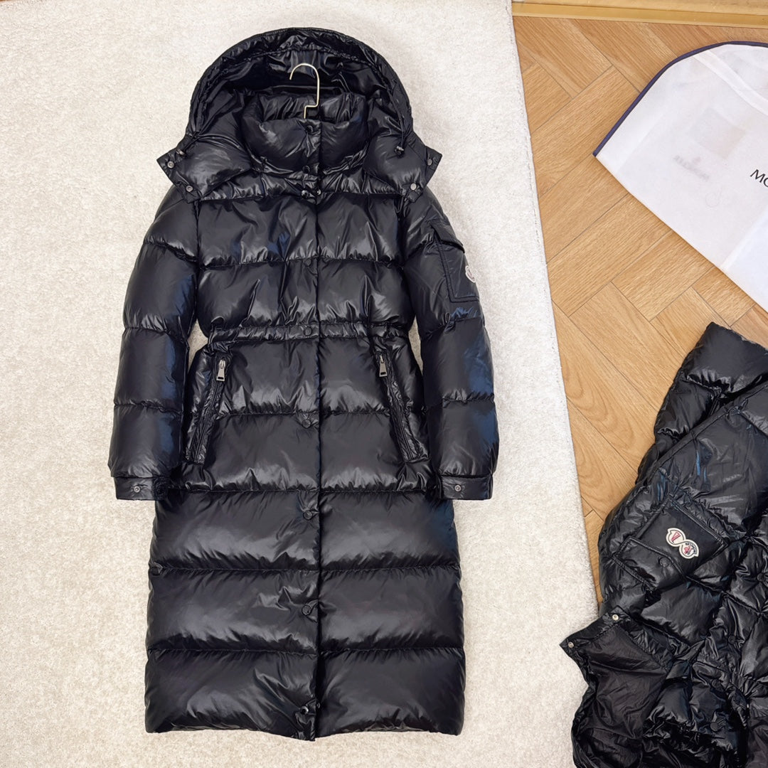 Moncler 2025 Cavettaz Long Coat Black Nylon Down