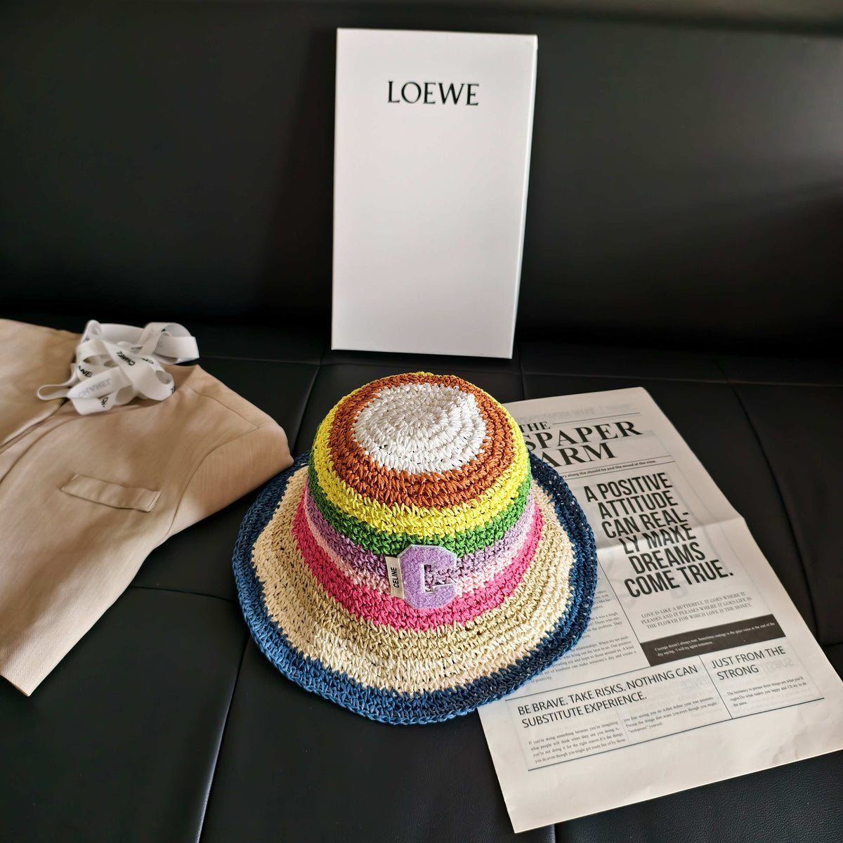 Celine Rainbow Straw Bucket Hat 322145