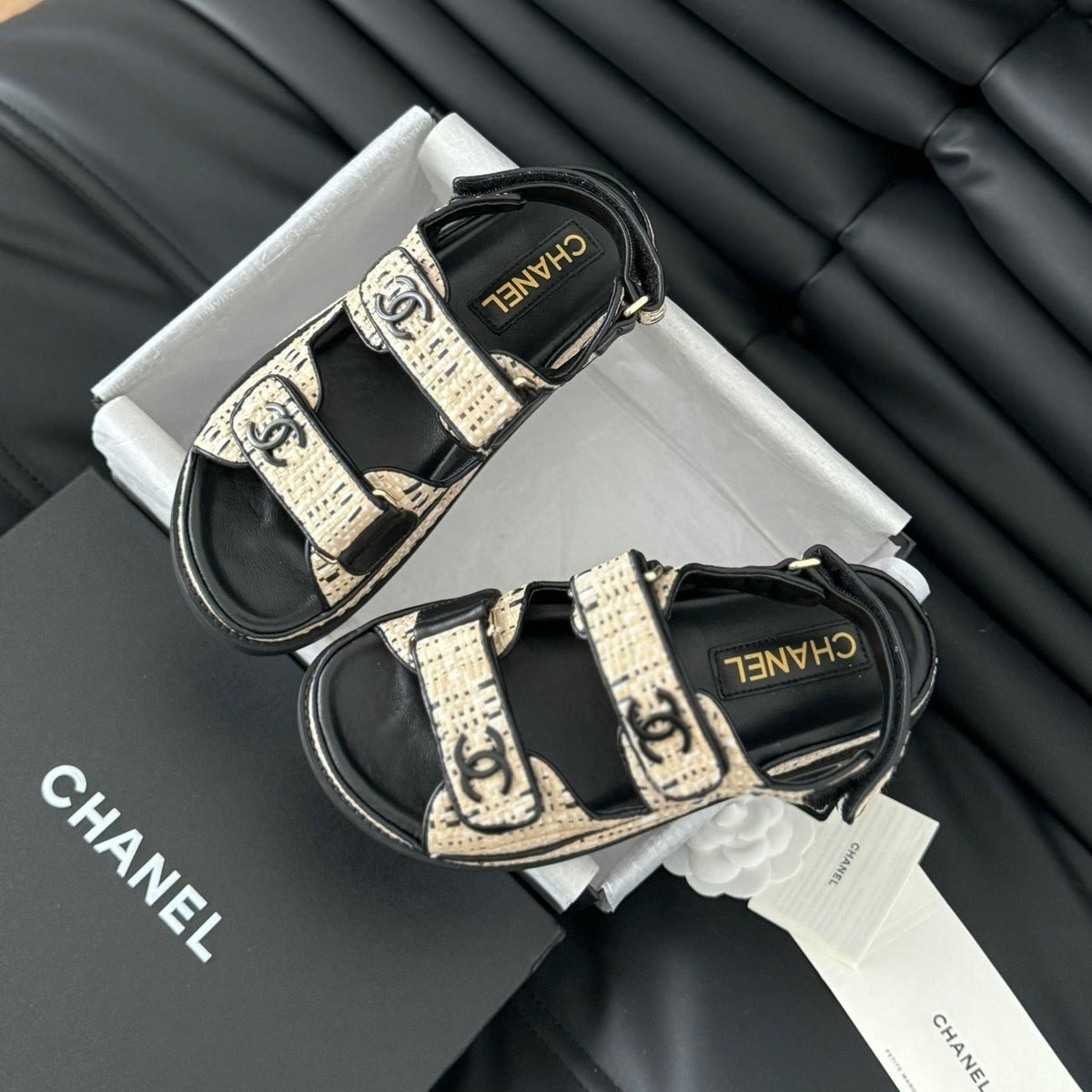 Dad Sandals Sheepskin  Beige Black