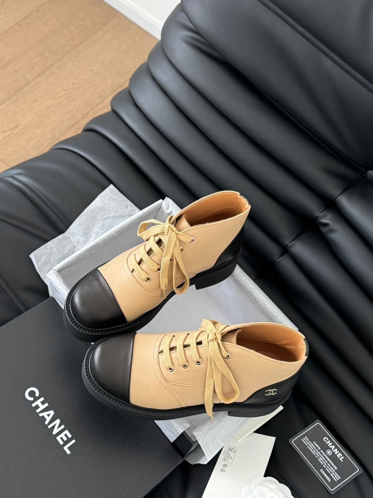 CC Ankle Boots Dark Beige Mix Black Calfskin  937064
