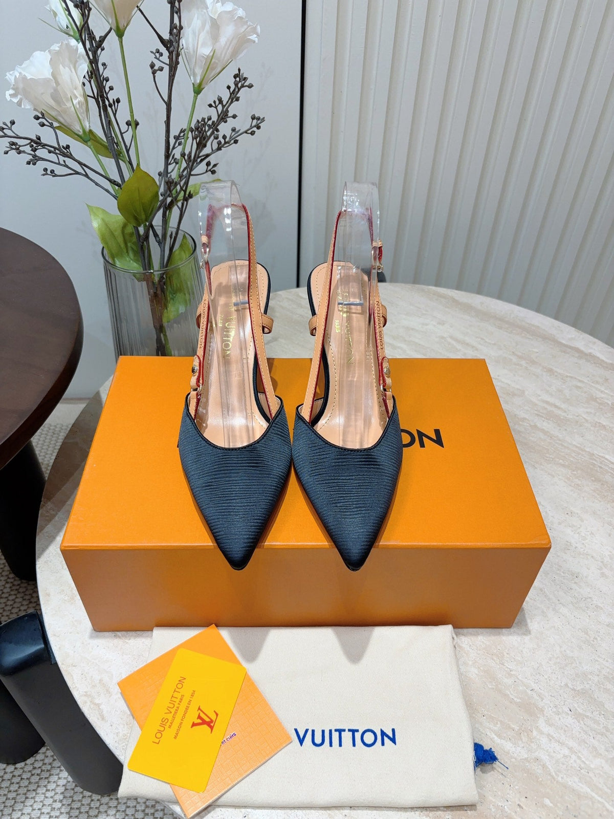 LV Blossom Slingback Pump 75mm Black Embroidered Fabric