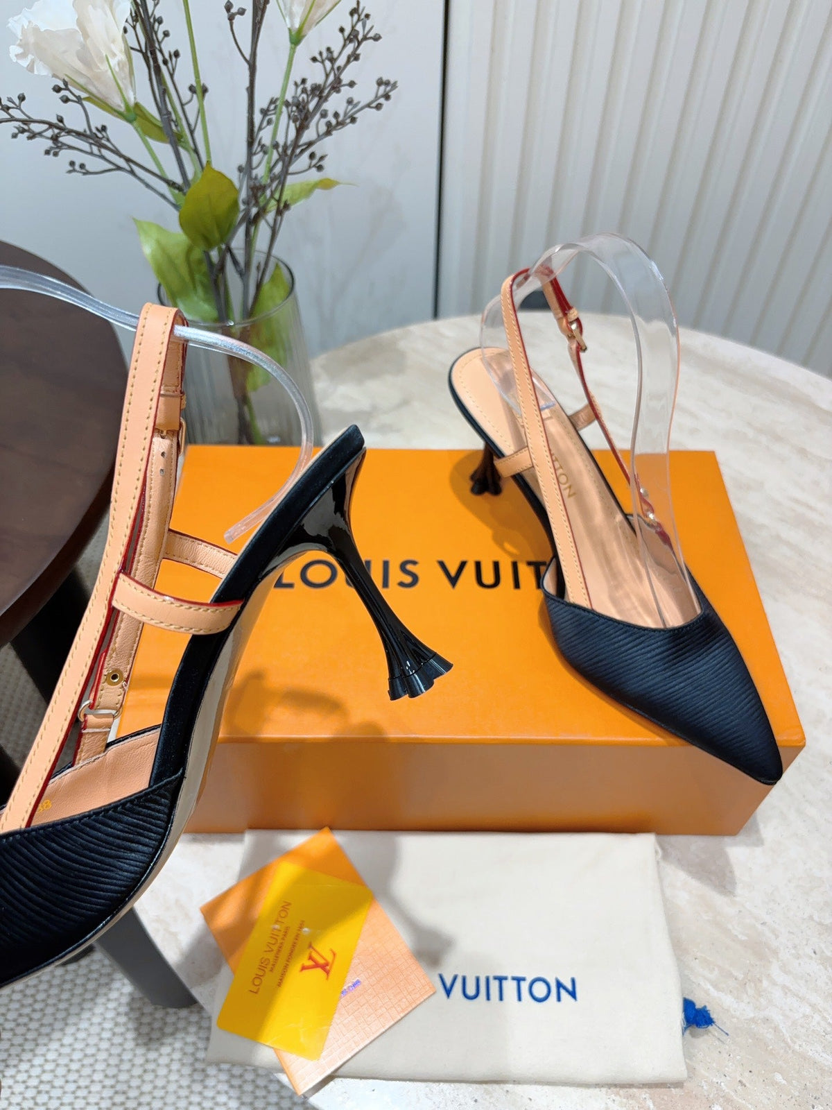LV Blossom Slingback Pump 75mm Black Embroidered Fabric