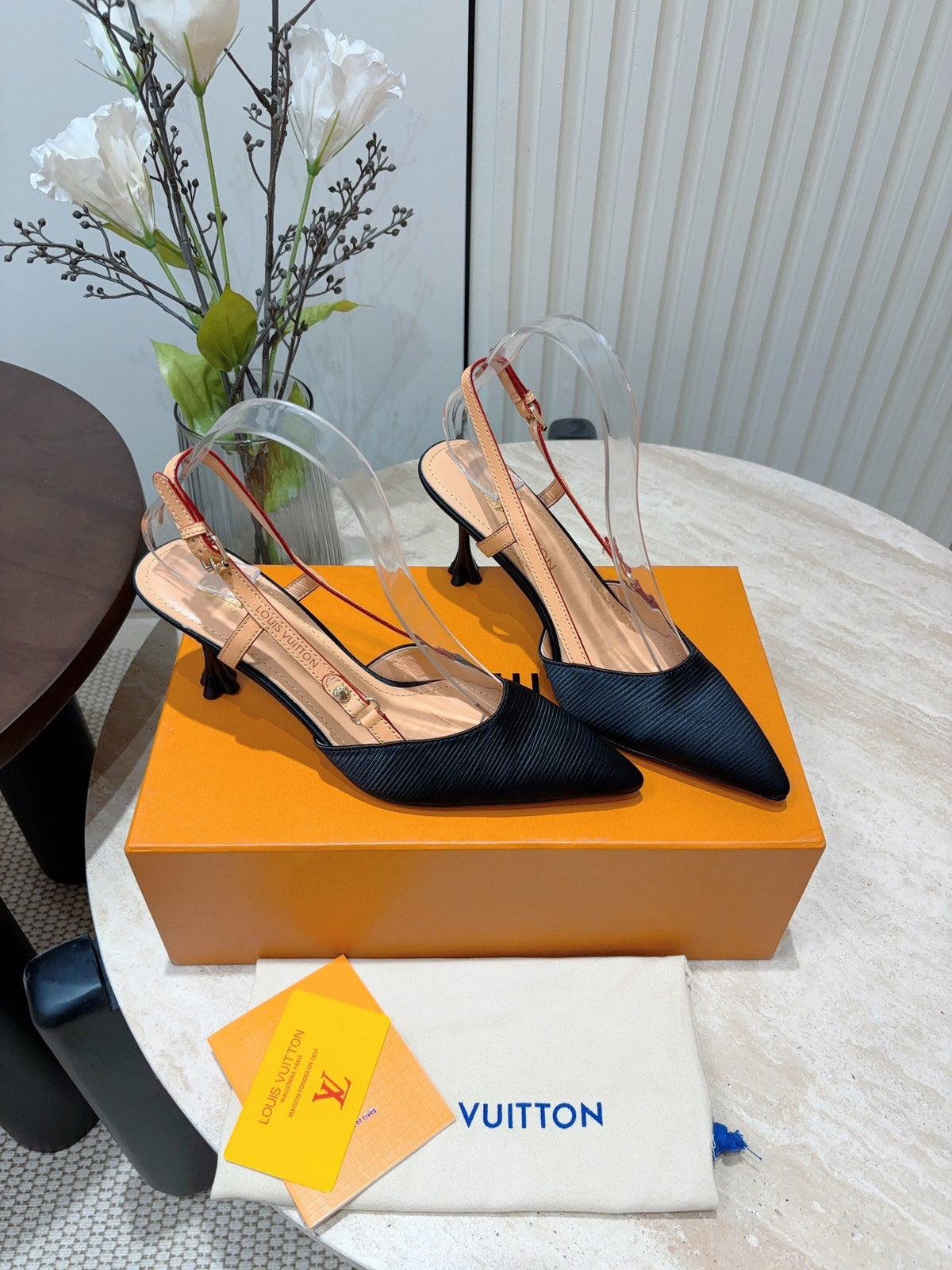 LV Blossom Slingback Pump 75mm Black Embroidered Fabric