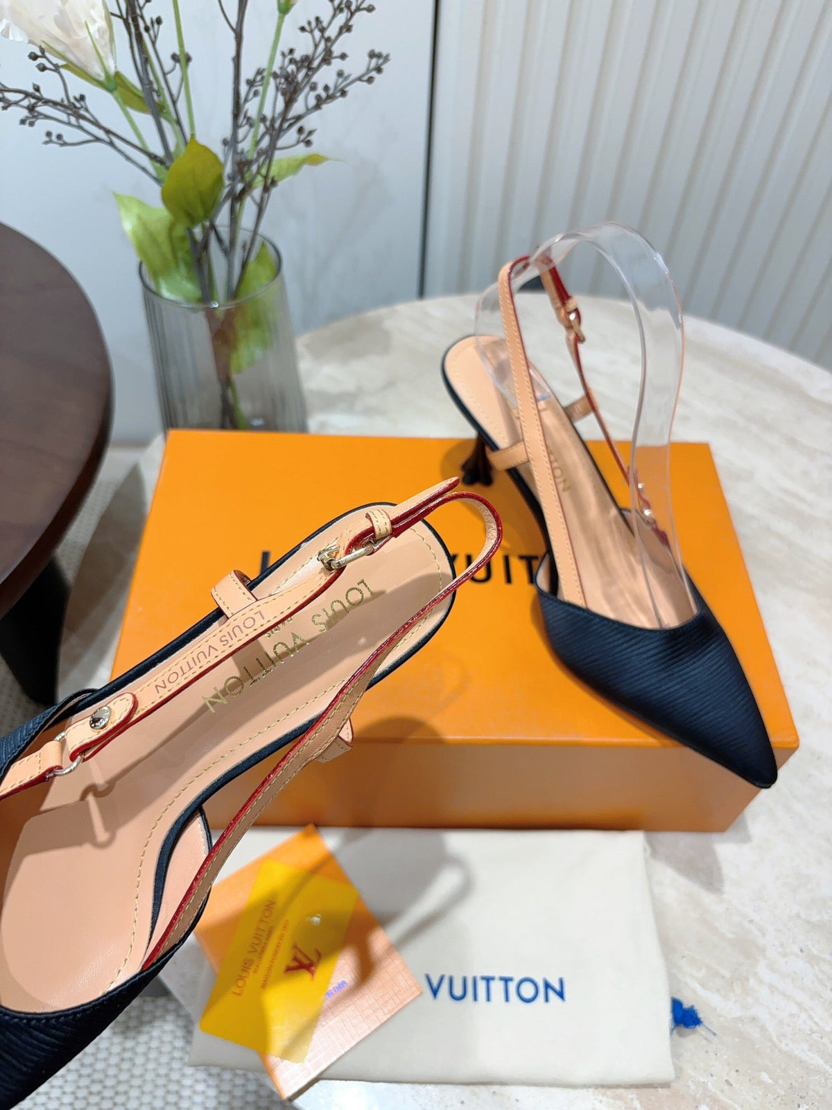 LV Blossom Slingback Pump 75mm Black Embroidered Fabric
