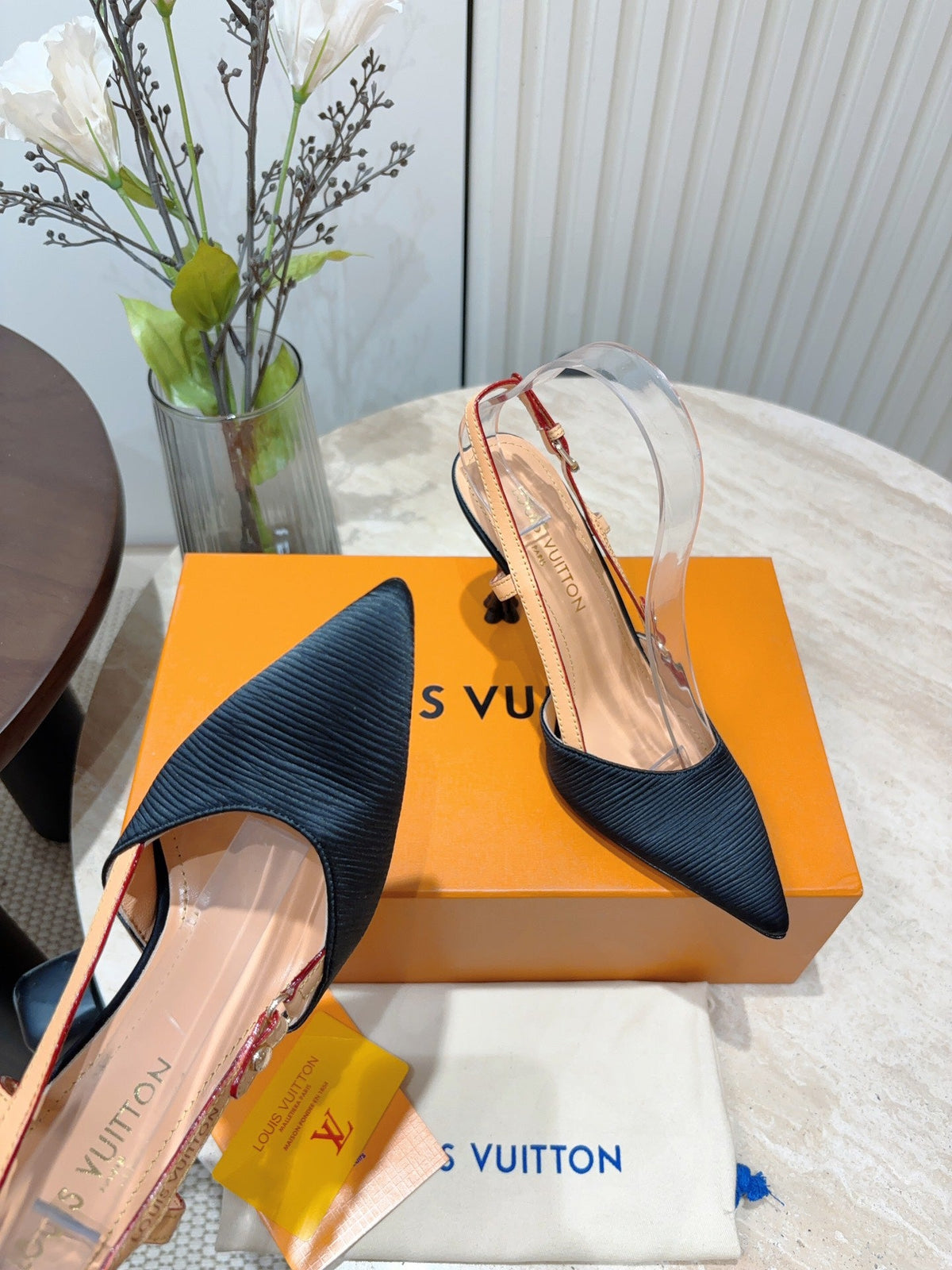 LV Blossom Slingback Pump 75mm Black Embroidered Fabric