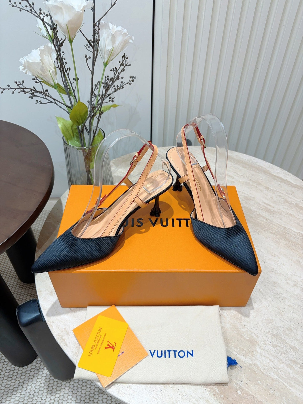 LV Blossom Slingback Pump 75mm Black Embroidered Fabric