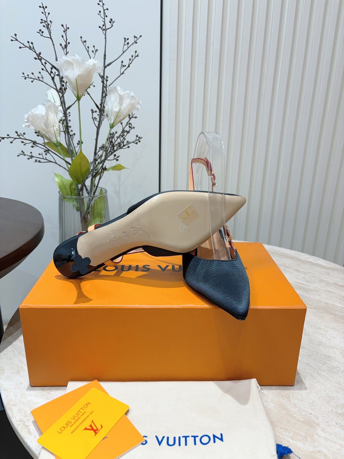 LV Blossom Slingback Pump 75mm Black Embroidered Fabric