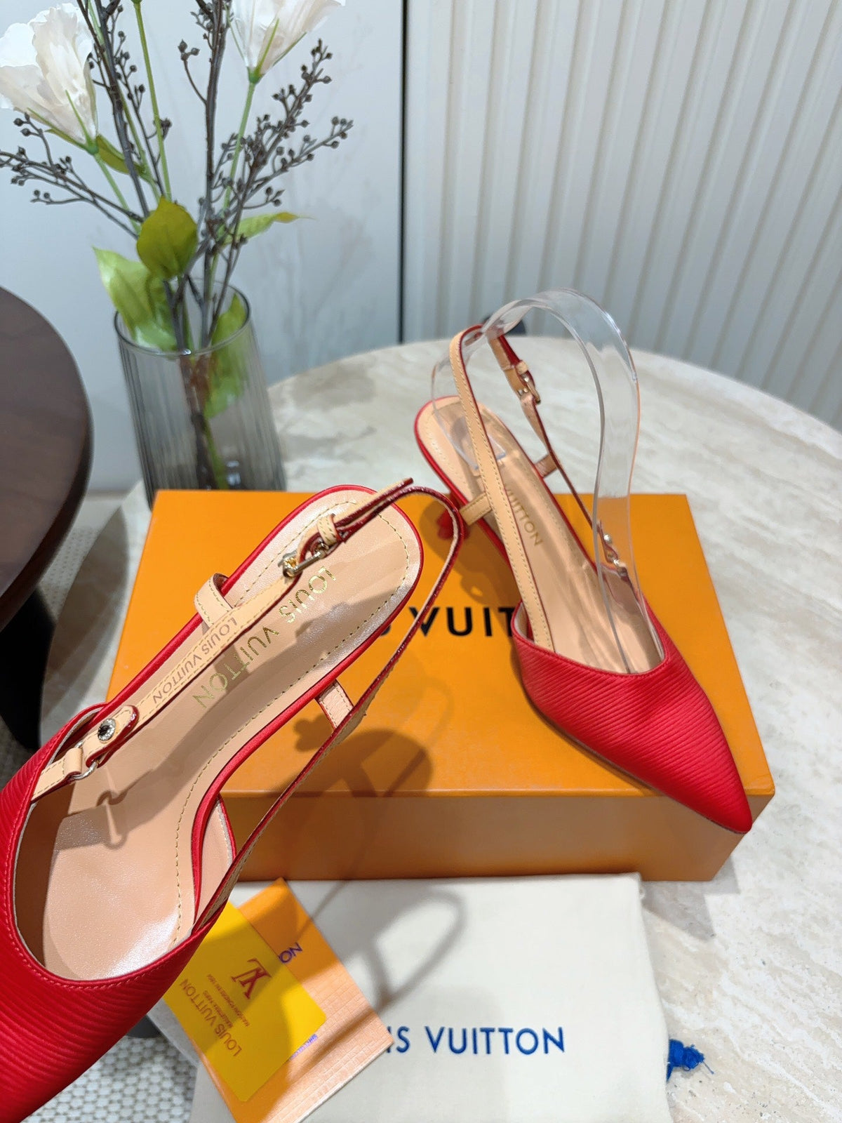LV Blossom Slingback Pump 75mm Red Embroidered Fabric