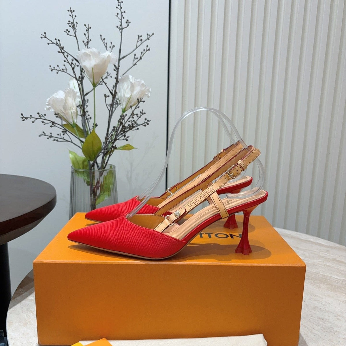 LV Blossom Slingback Pump 75mm Red Embroidered Fabric
