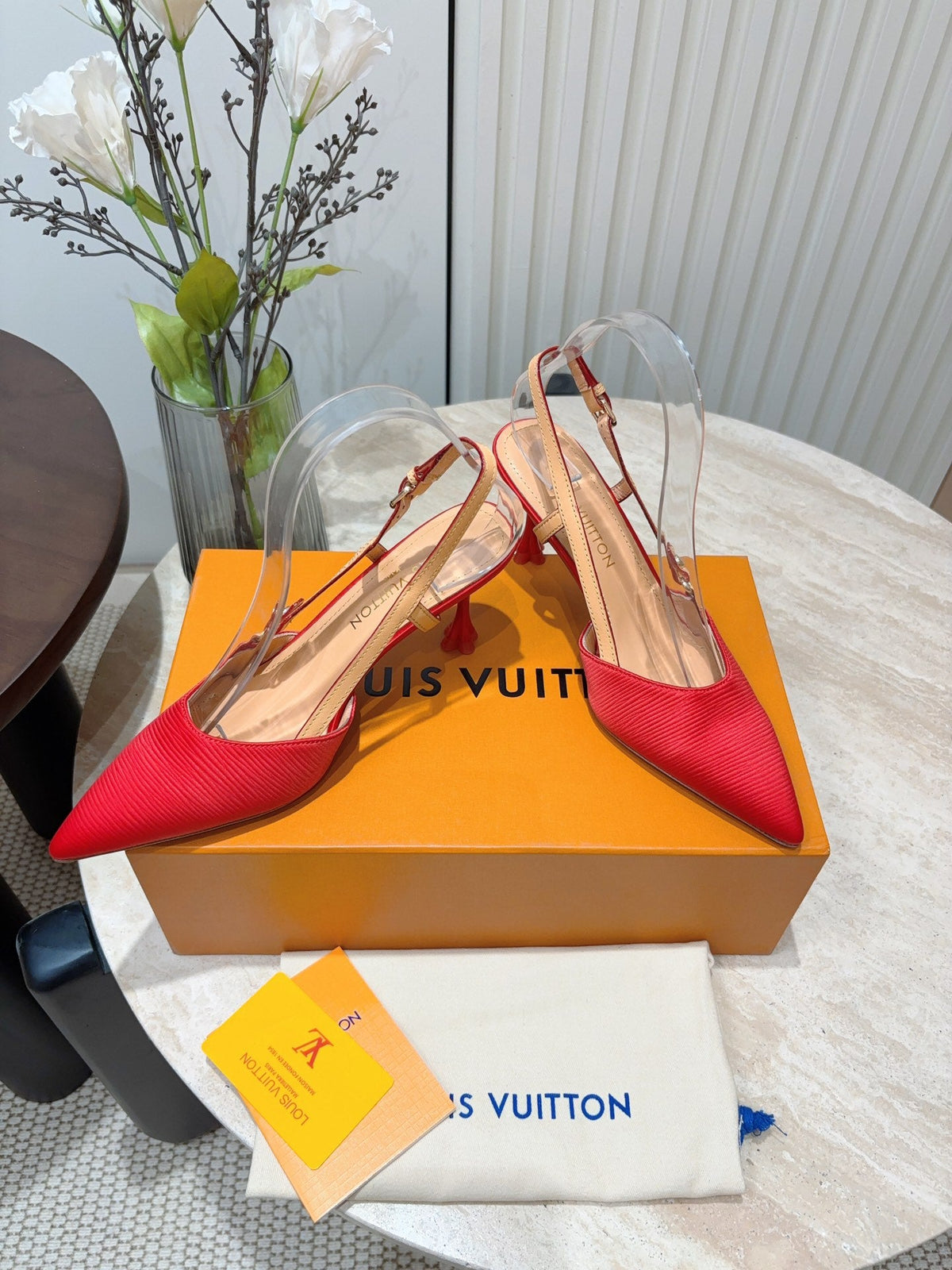 LV Blossom Slingback Pump 75mm Red Embroidered Fabric
