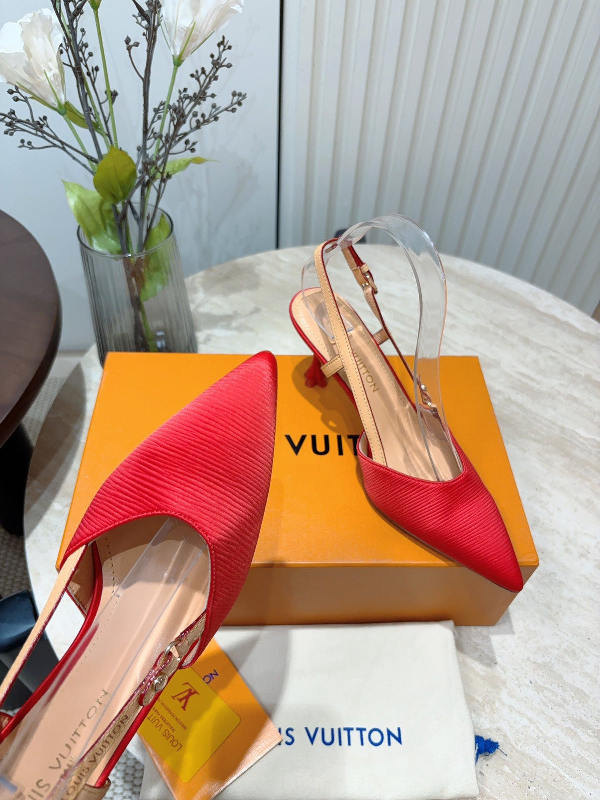 LV Blossom Slingback Pump 75mm Red Embroidered Fabric