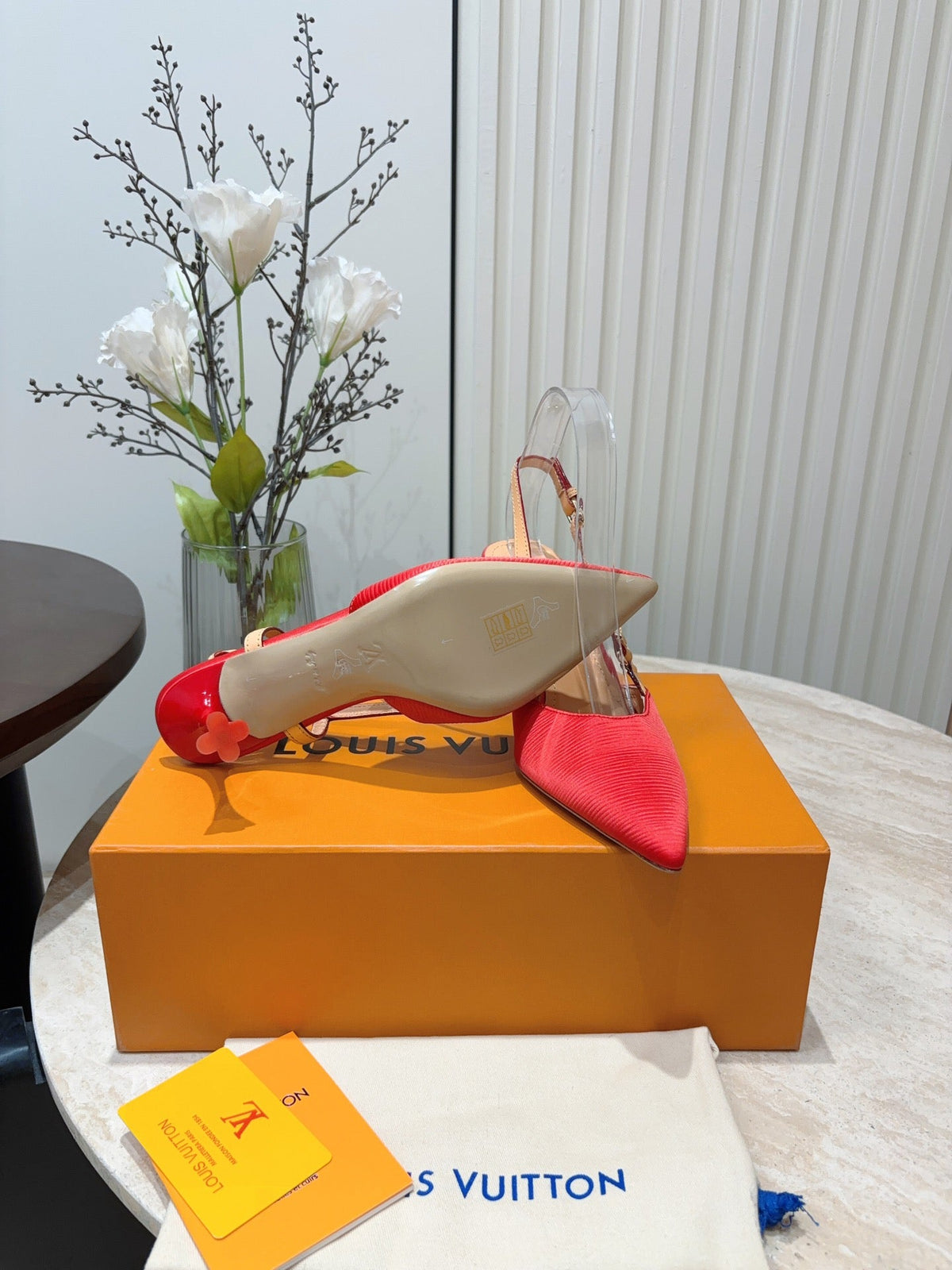 LV Blossom Slingback Pump 75mm Red Embroidered Fabric