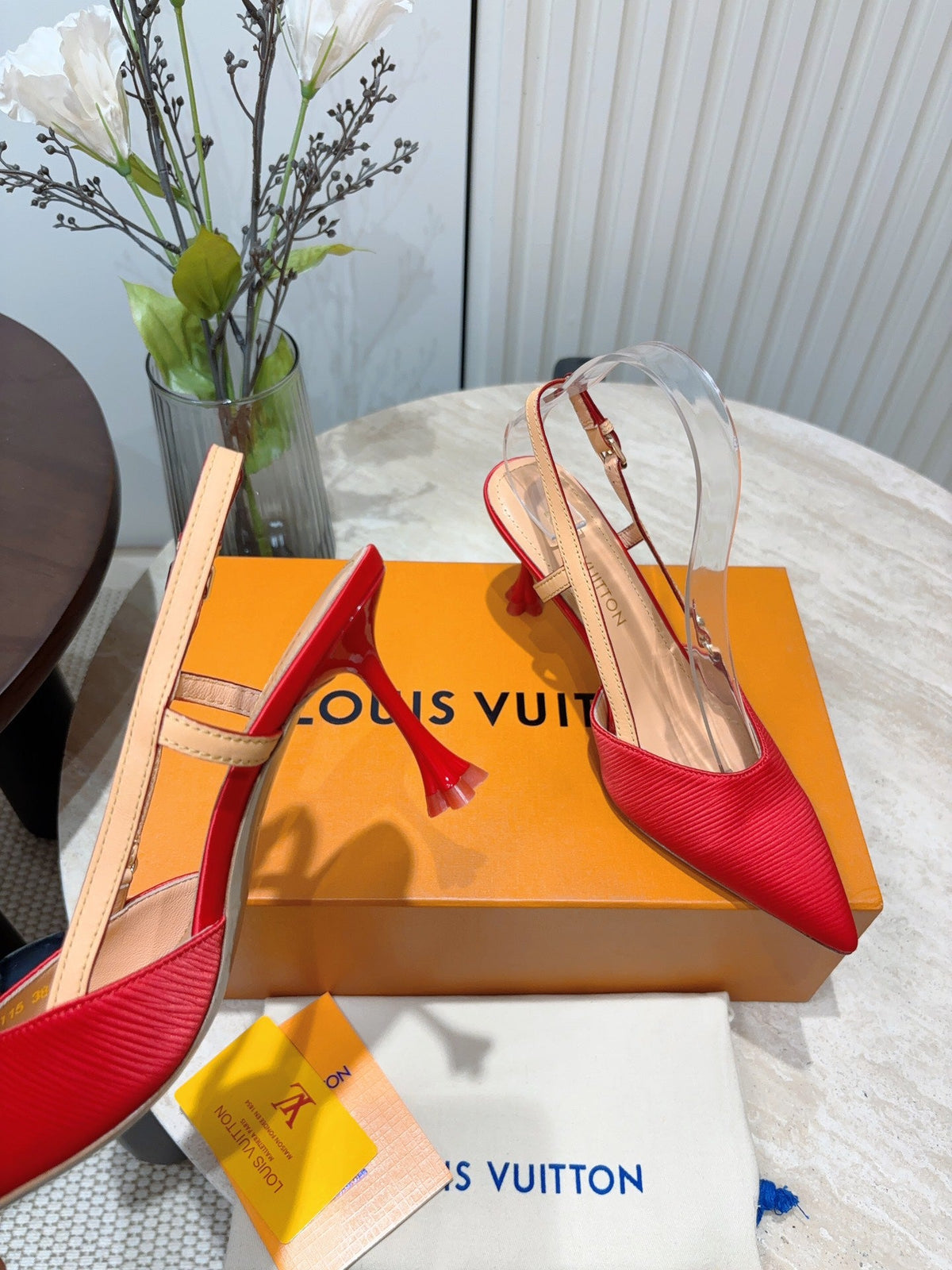 LV Blossom Slingback Pump 75mm Red Embroidered Fabric