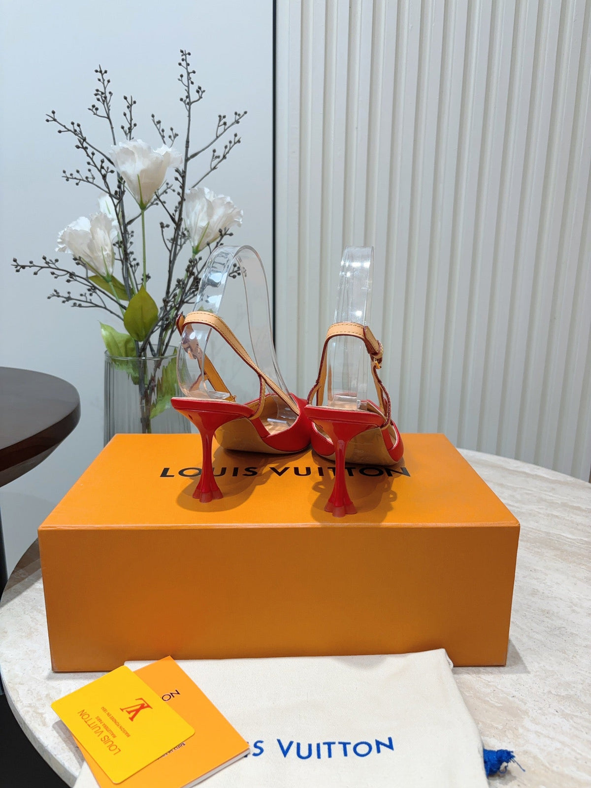 LV Blossom Slingback Pump 75mm Red Embroidered Fabric