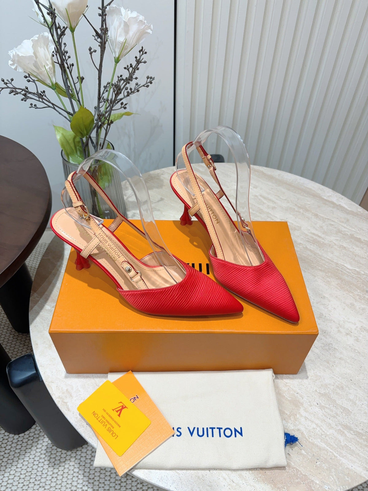 LV Blossom Slingback Pump 75mm Red Embroidered Fabric