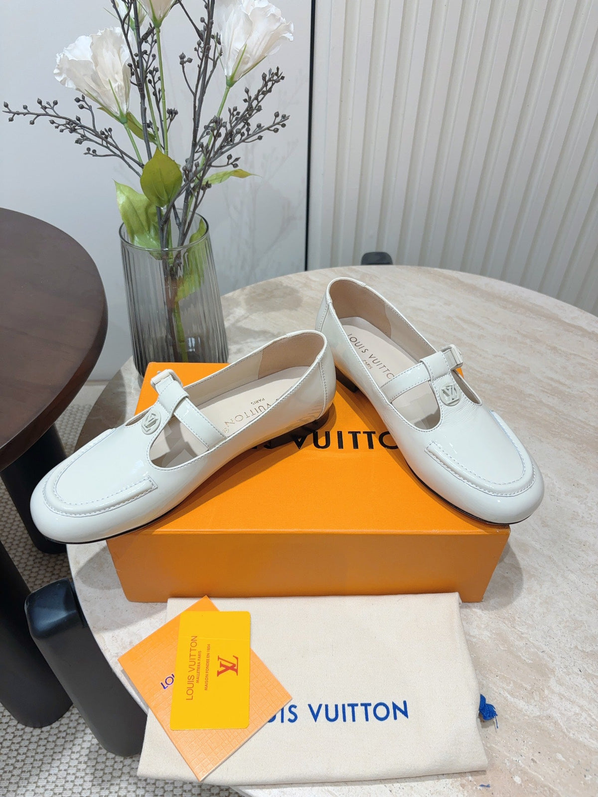 LV Soho Flat Mary Jane White Cowhide