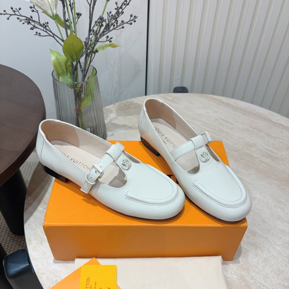 LV Soho Flat Mary Jane White Cowhide