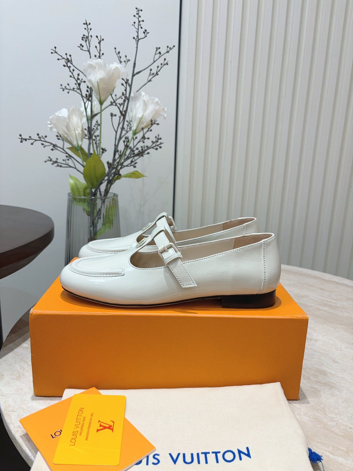 LV Soho Flat Mary Jane White Cowhide