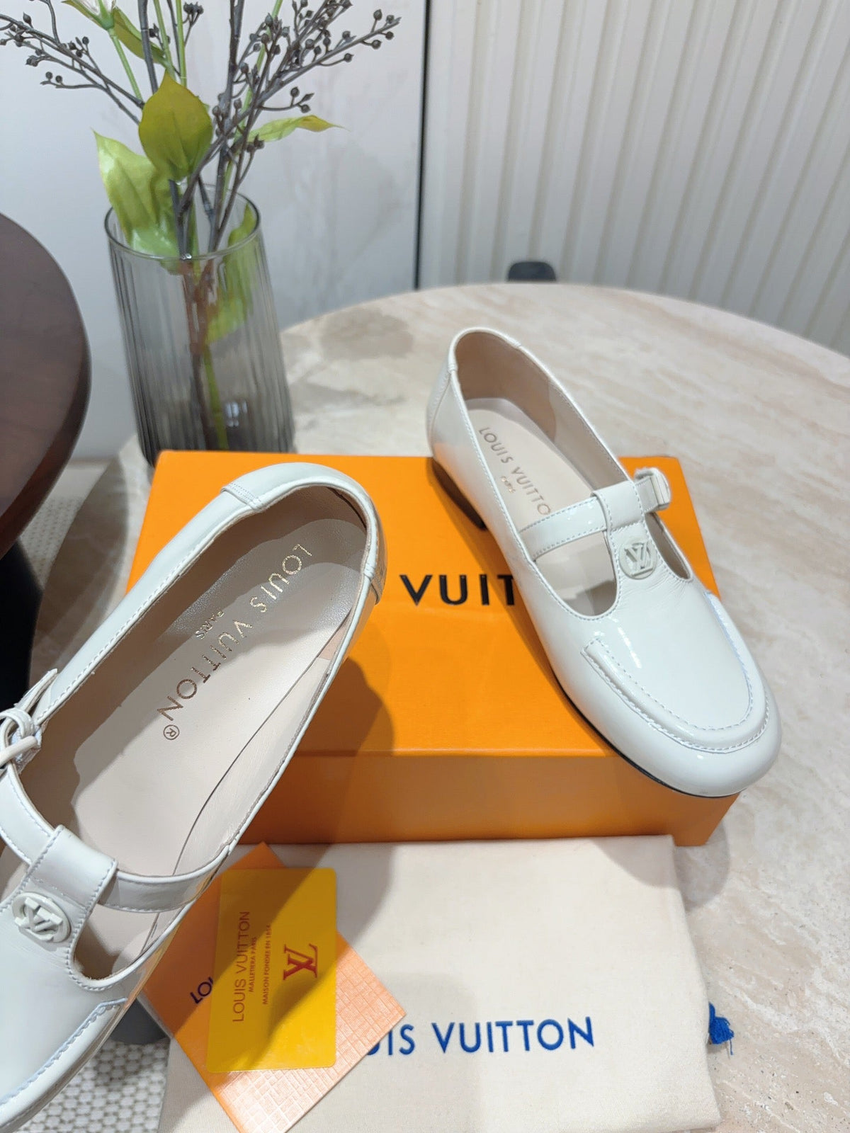 LV Soho Flat Mary Jane White Cowhide