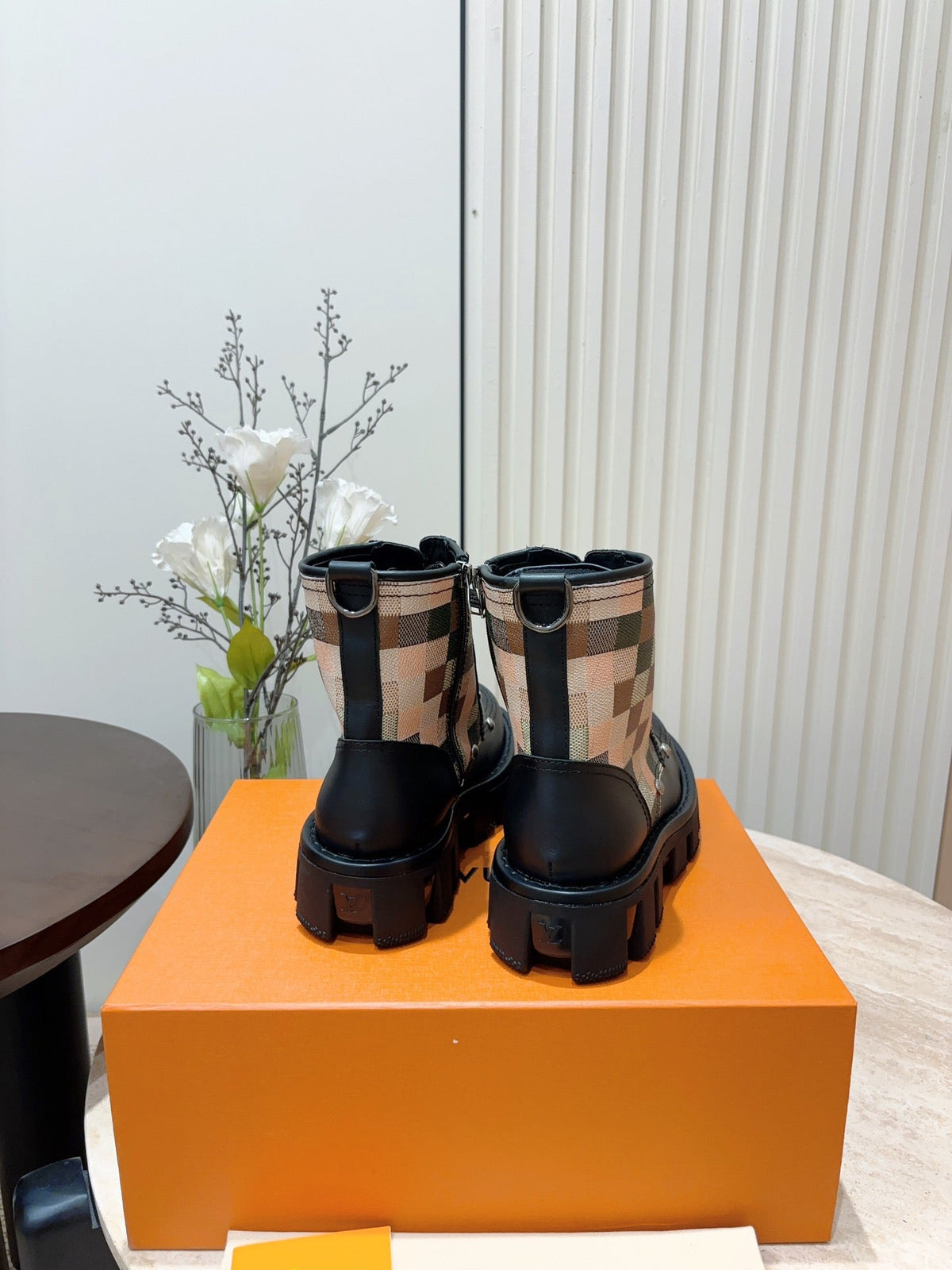 LV Checker Combat Boot Black Plaid Calfskin