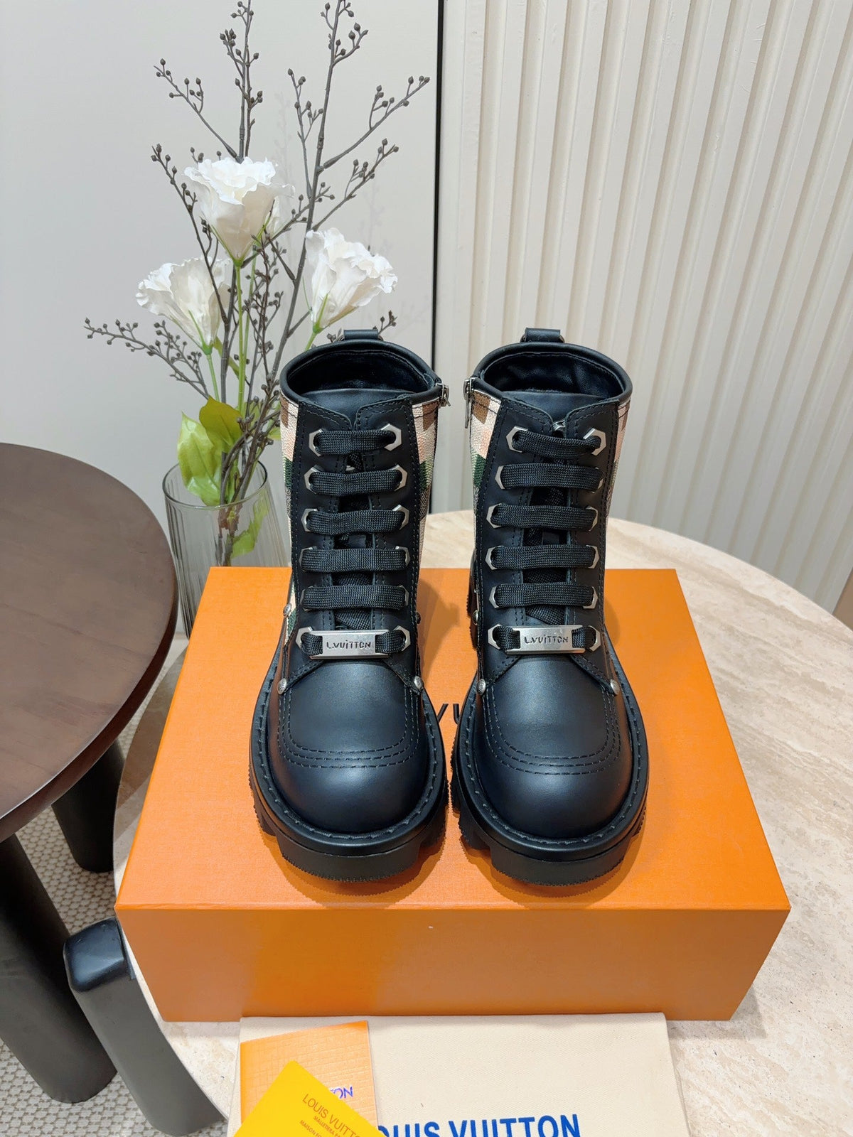 LV Checker Combat Boot Black Plaid Calfskin