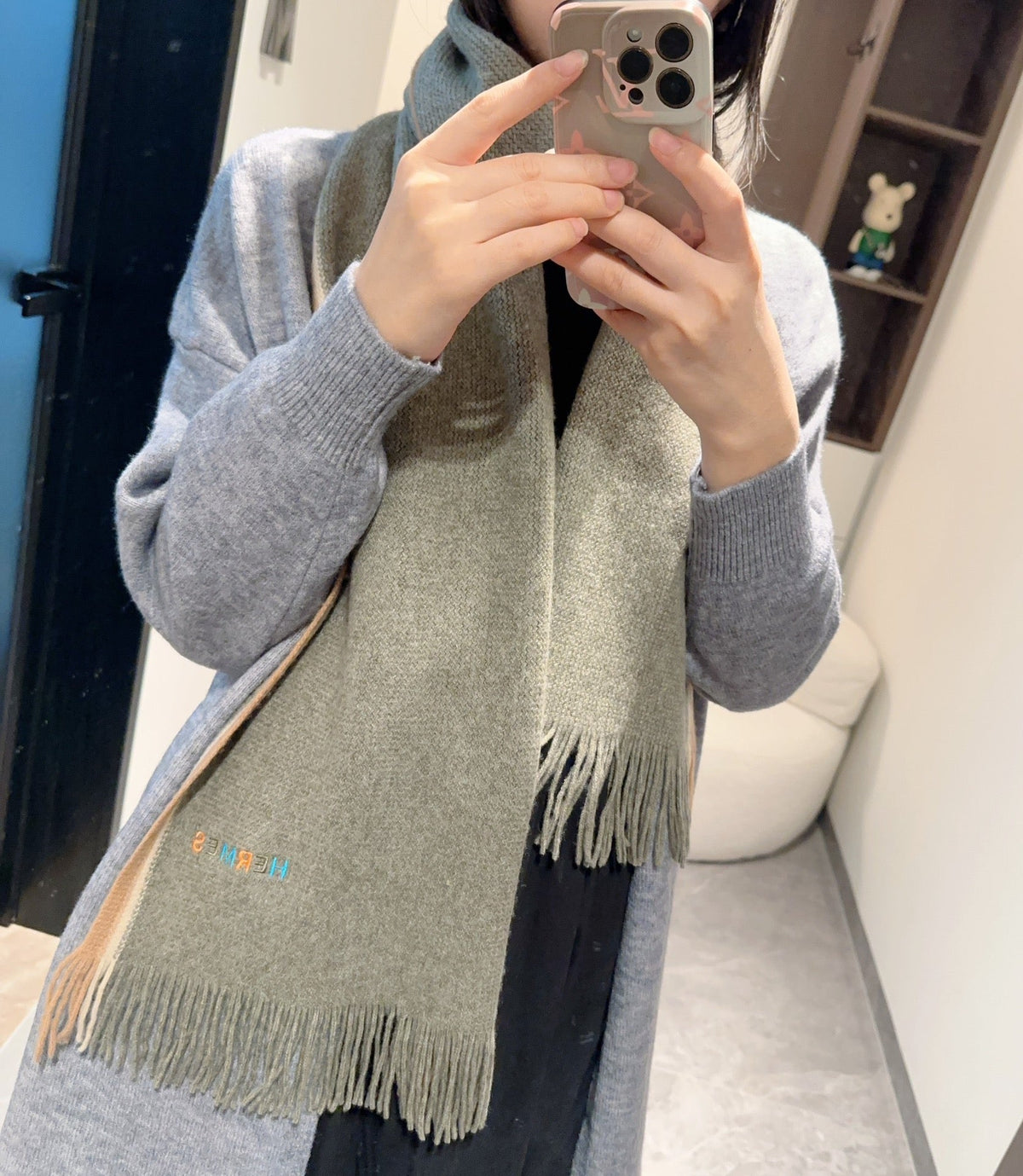 Scarf 180 CM Grey Green Mix White Brown Cashmere Knit 398250