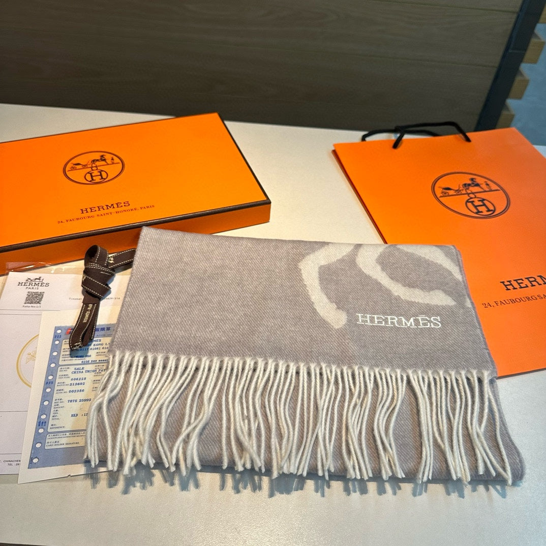 Scarf 180 CM Grey Light Grey Mix White Wool