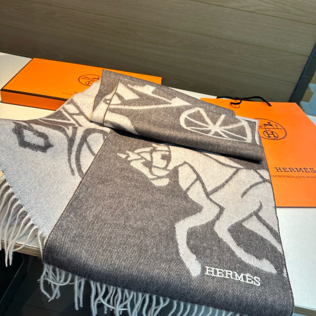 Scarf 180 CM Grey Black Mix Light Grey Wool