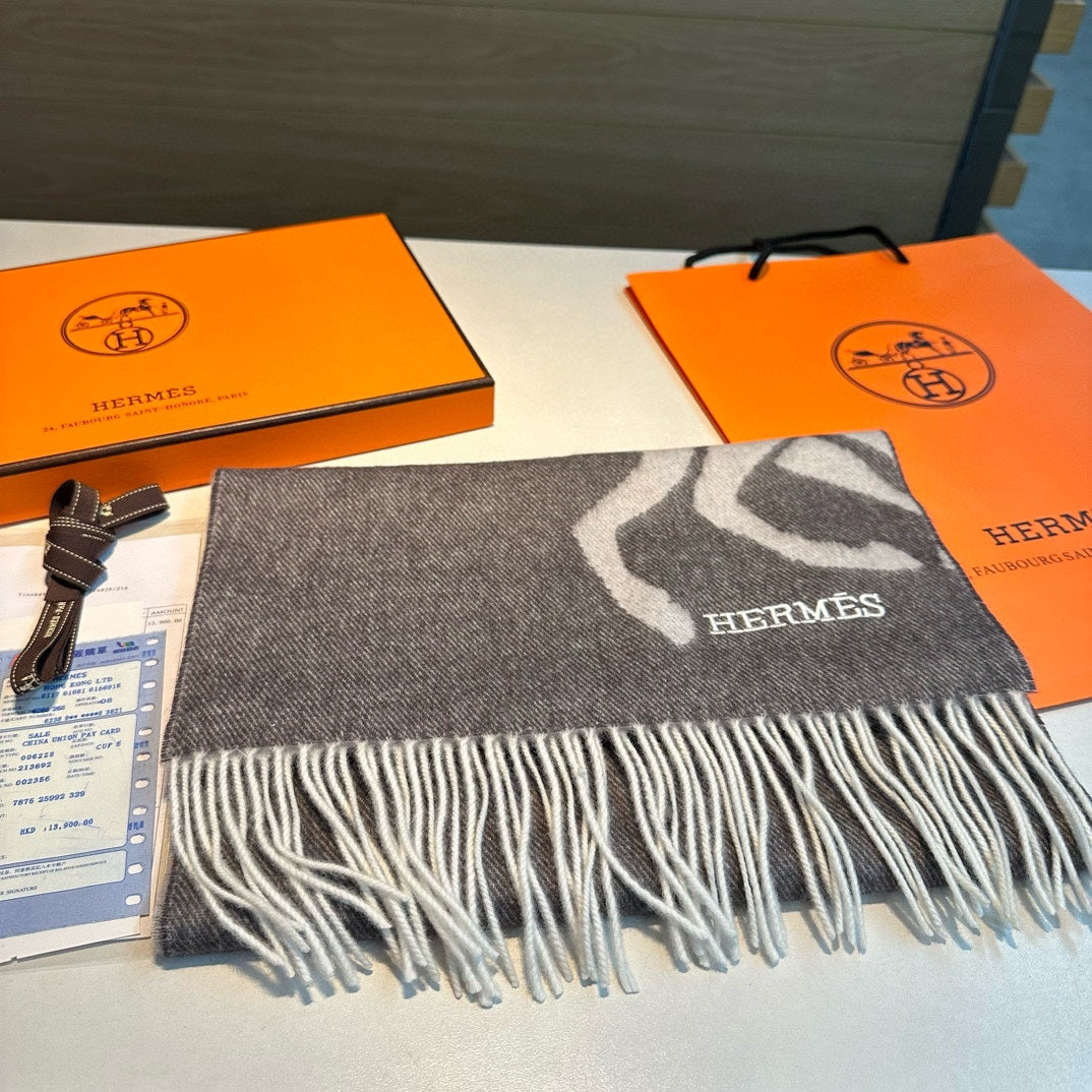 Scarf 180 CM Grey Black Mix Light Grey Wool