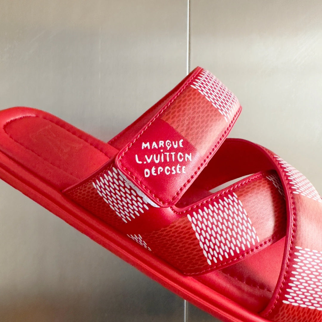 LV VENICE MULE SLIDE SANDALS MONOGRAM CHERRY RED