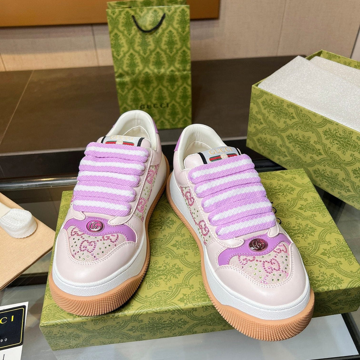GG Men's Screener Sneaker Purple Canvas Sheepskin  523600