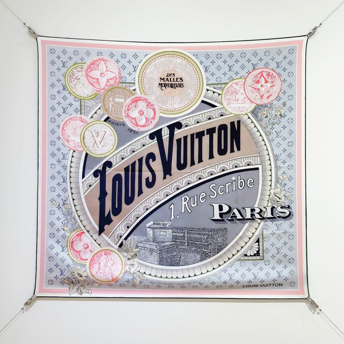 LV Double Sided Scarf 90 Gray Pink Monogram Twill Silk 168747