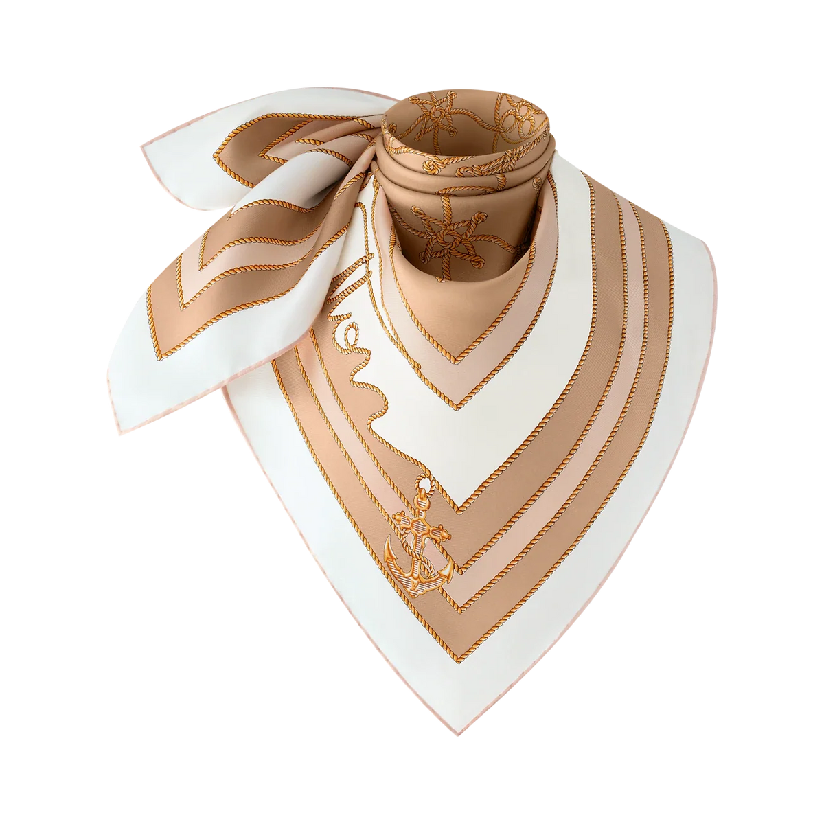 LV Double Sided Scarf 90 Beige White Monogram Twill Silk 164405
