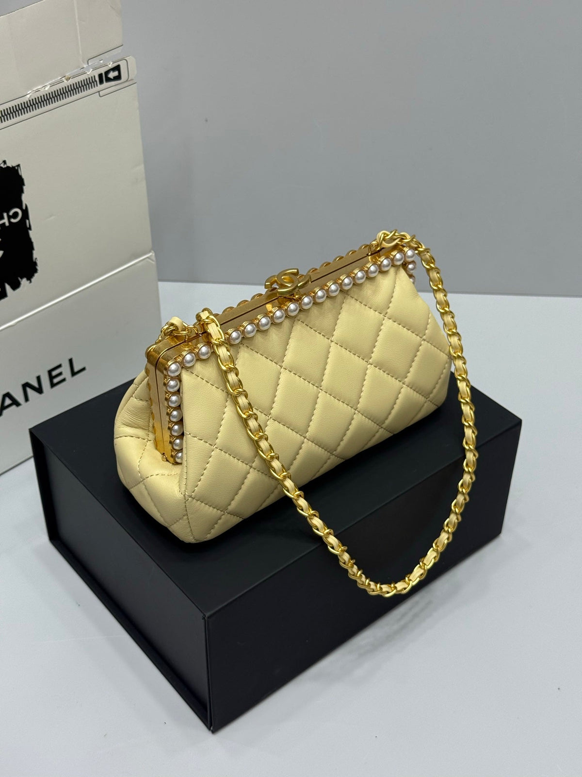 Chanel 2026 Pearl Clutch Yellow Gold Lambskin
