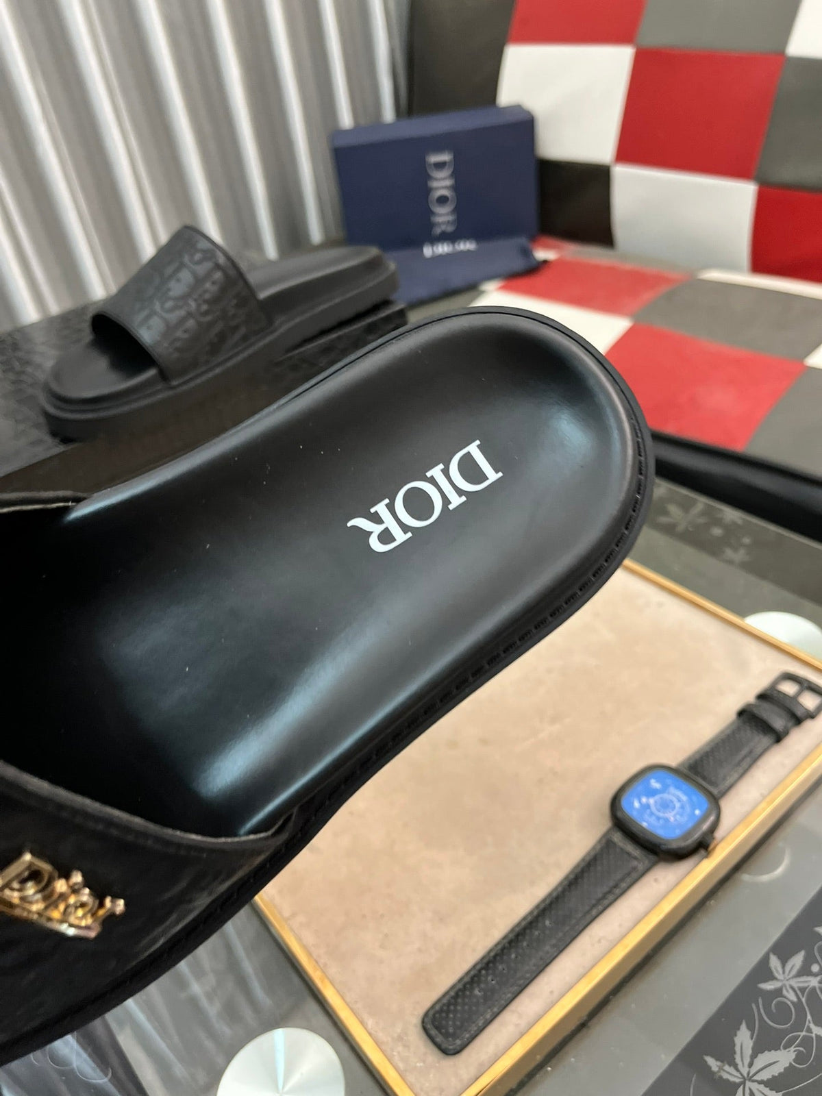 CD AQUA SLIDE SANDAL BLACK MONOGRAM CALFSKIN