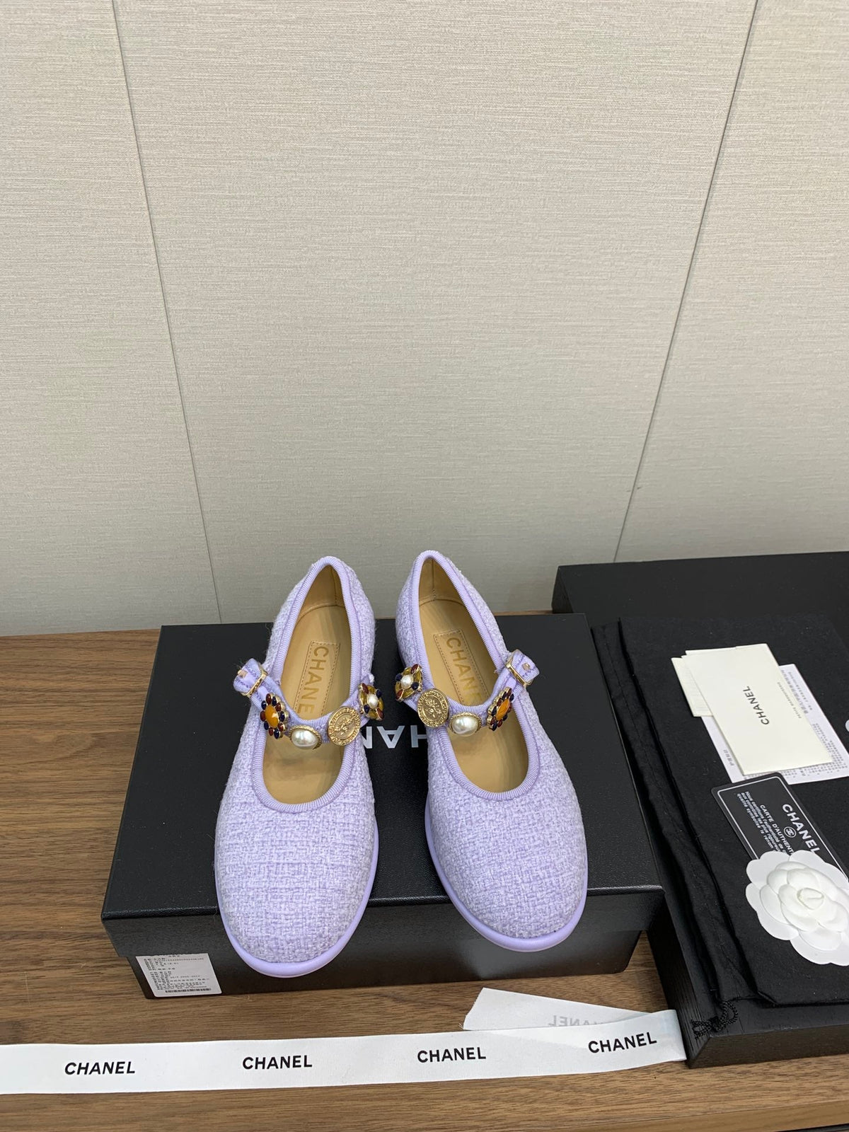 CC MARY JANES VIOLET WOOL TWEED AND FABRIC
